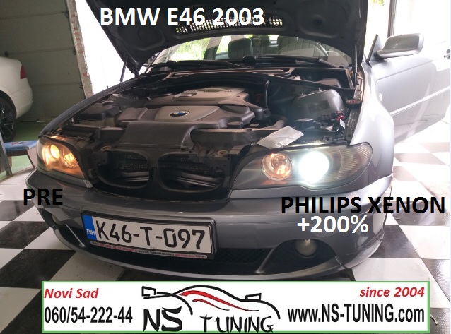 bmw e46 kupe far sa socivom h7 sijalica ugradnja ksenona philips novi sad tuning auto servis